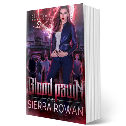 Cover for paperback edition of Blood Pawn by Sierra Rowan, a reverse harem vampire paranormal romance and book one of a complete series